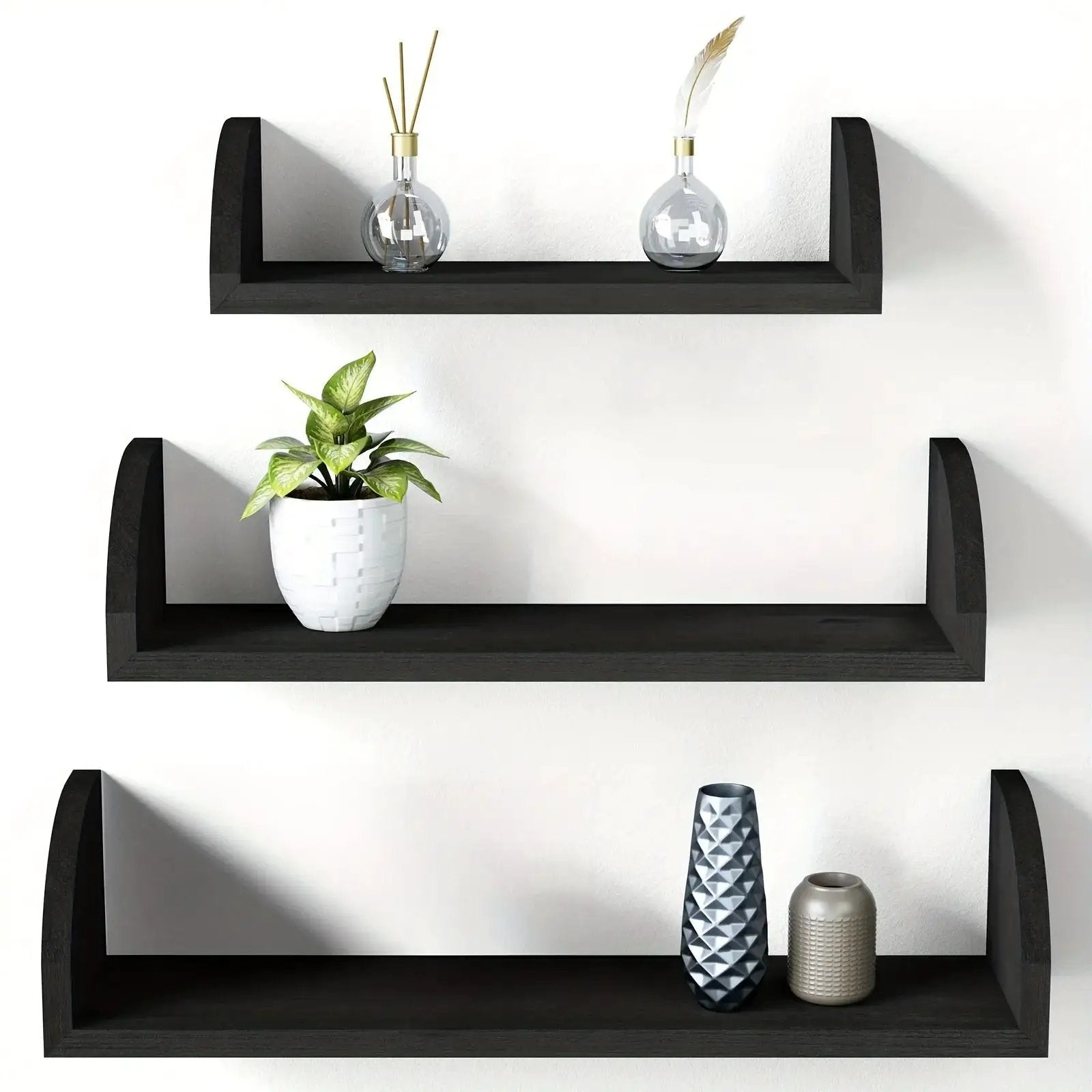 Wall Shelves - Floating Wood Black Set by House Of Avana