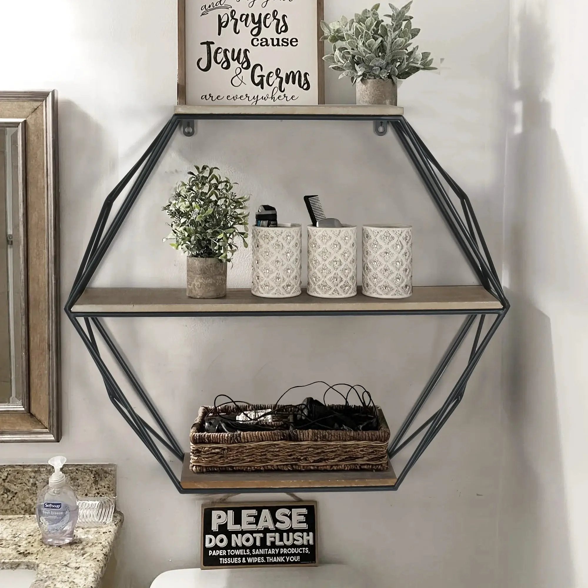 Wall Shelves - Floating Wood Hexagon by House Of Avana