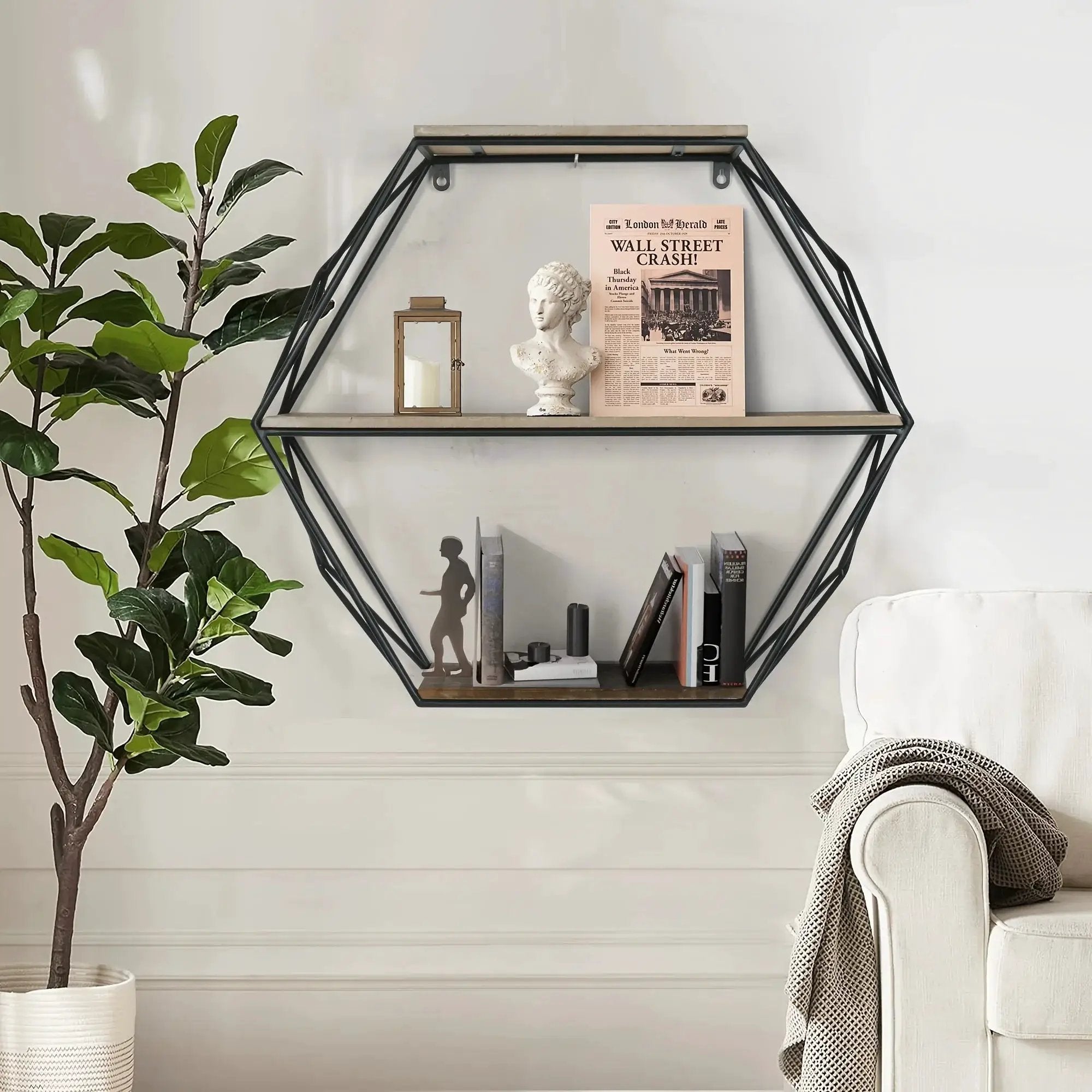 Wall Shelves - Floating Wood Hexagon by House Of Avana