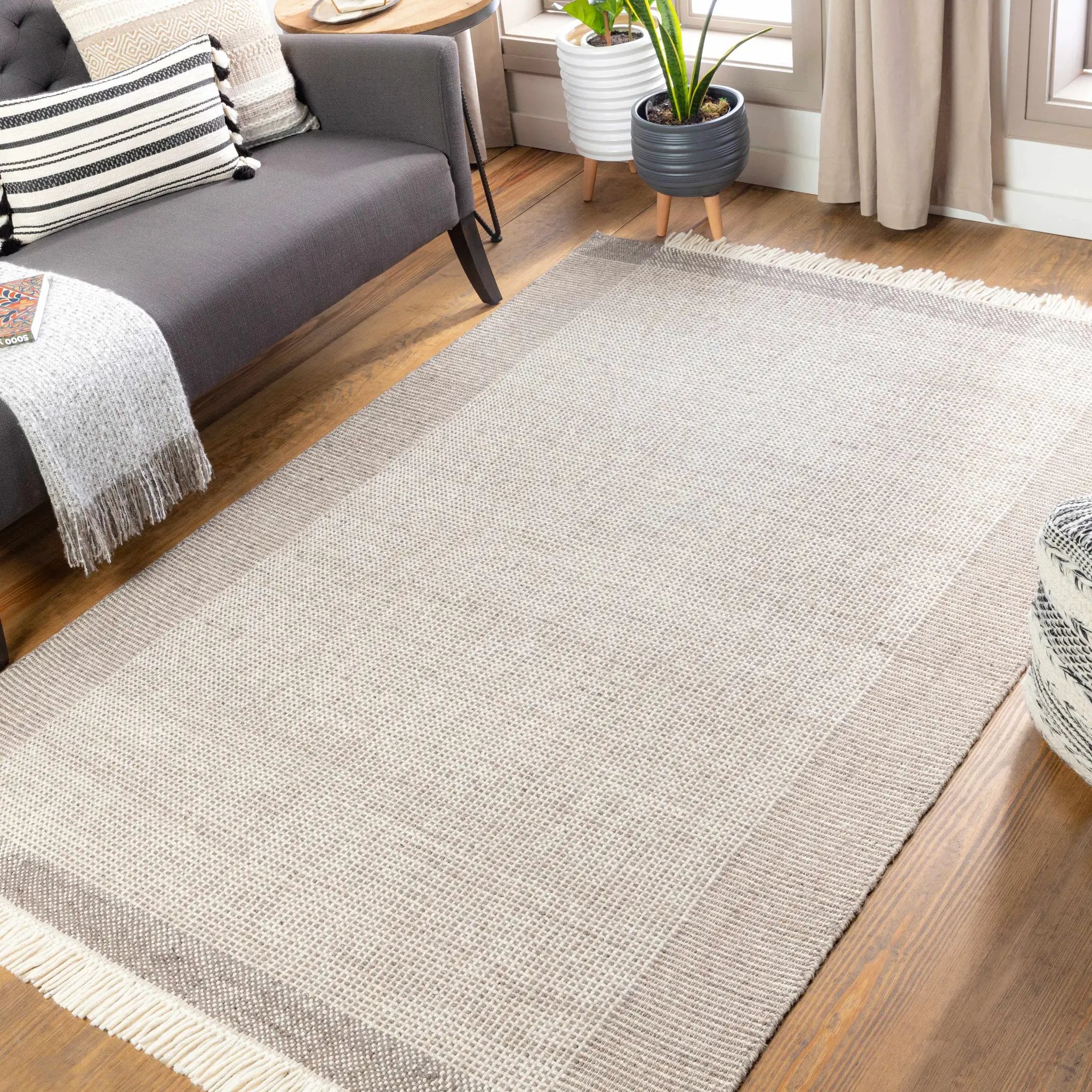 Joelle Beige Grid Wool Rug by Boutique Rugs