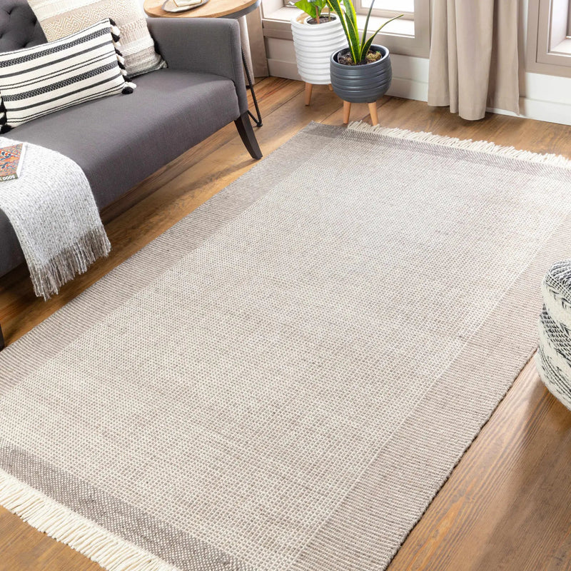 Joelle Beige Grid Wool Rug by Boutique Rugs