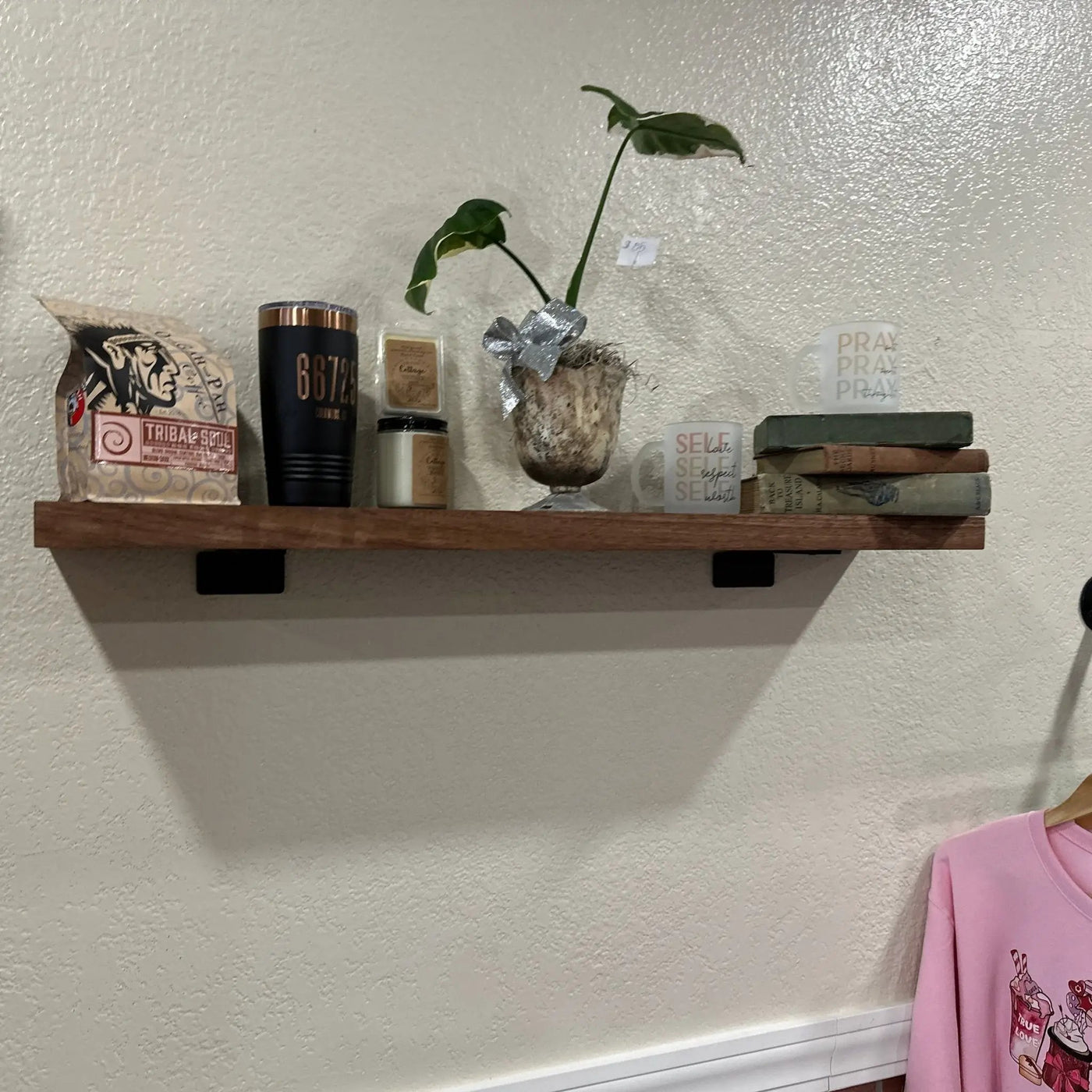 Walnut Wood Floating Shelf with Angle Brackets by Seeds & Sawdust