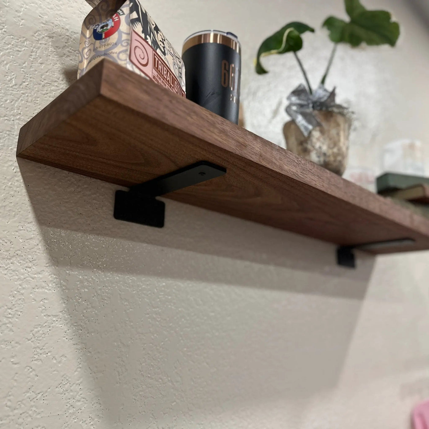 Walnut Wood Floating Shelf with Angle Brackets by Seeds & Sawdust