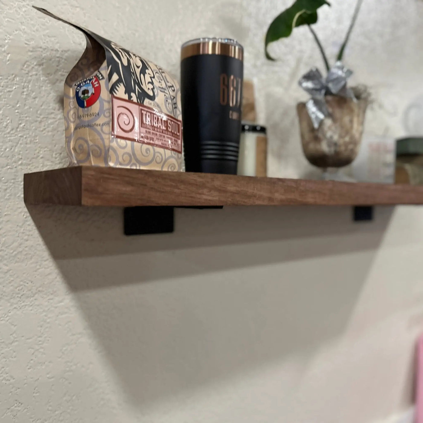Walnut Wood Floating Shelf with Angle Brackets by Seeds & Sawdust