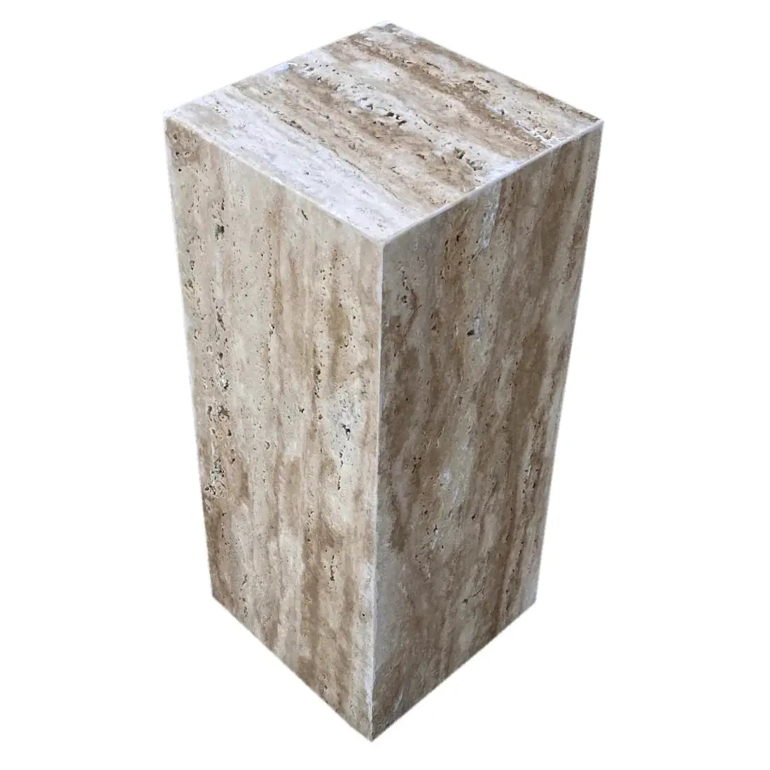 Walnut Travertine Vein-cut Cube End/Side Table - Polished 10x24 by GobekDesign