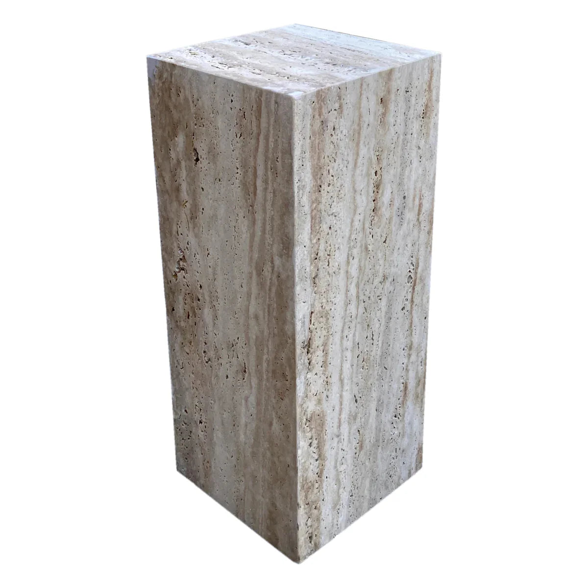 Walnut Travertine Vein-cut Cube Design End/Side Table, Nightstand Polished (W)10" (L)10" (H)24" by GobekDesign