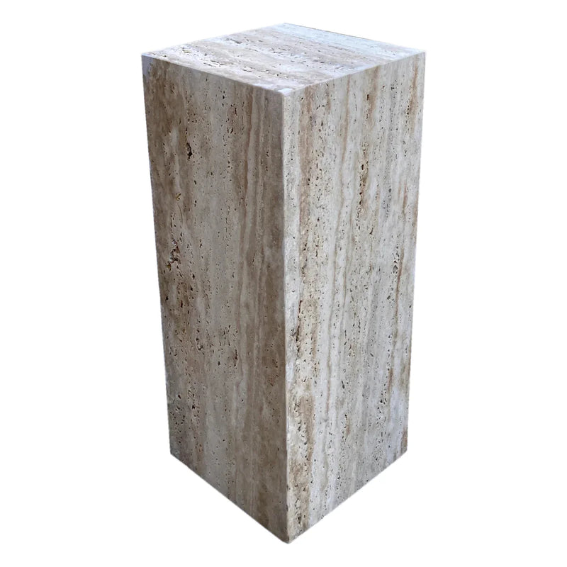 Walnut Travertine Vein-cut Cube Design End/Side Table, Nightstand Polished (W)10" (L)10" (H)24" by GobekDesign