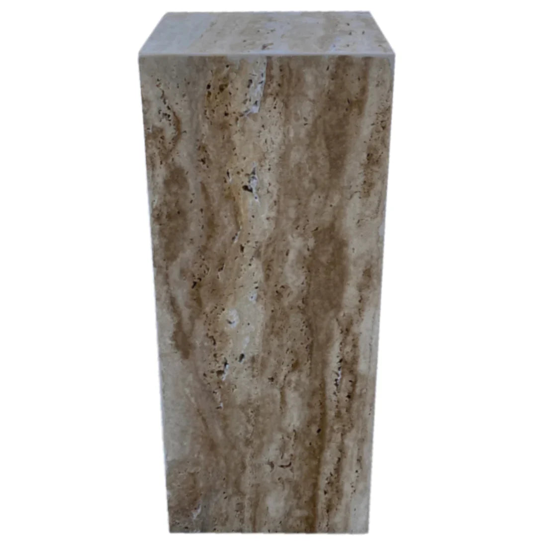 Walnut Travertine Vein-cut Cube Design End/Side Table, Nightstand Polished (W)10" (L)10" (H)24" by GobekDesign