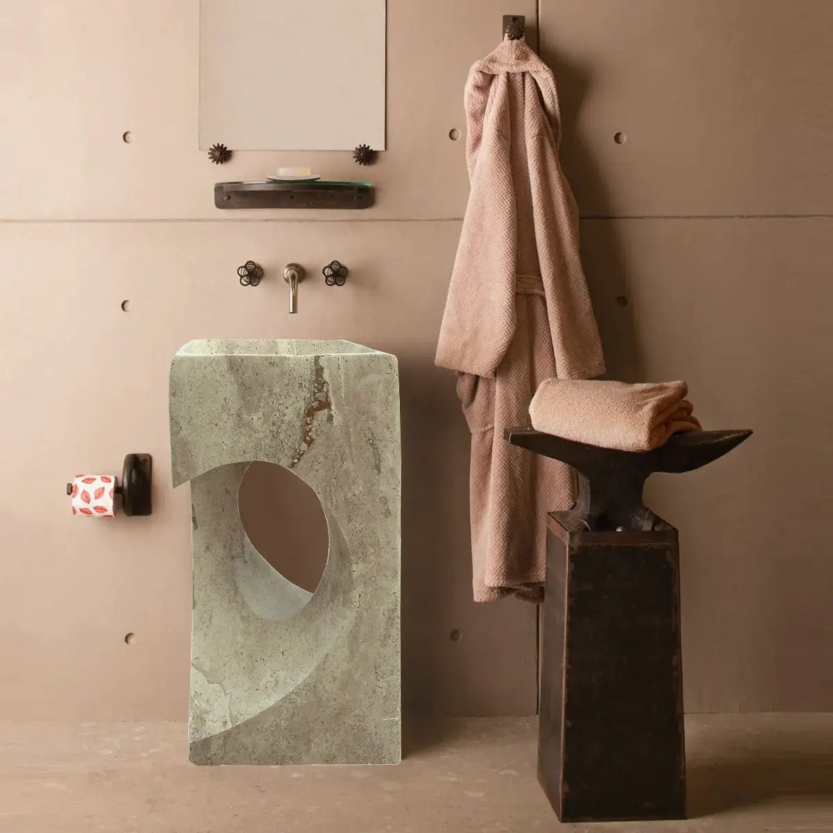 Walnut Travertine Pedestal Sink Handcrafted Hearth Design 18 by GobekDesign