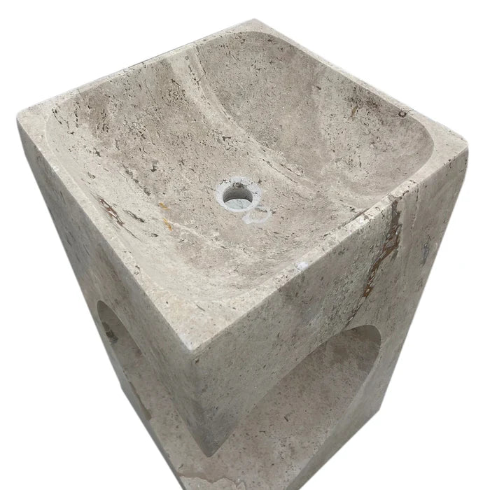 Walnut Travertine Designer Pedestal Stand-Alone Hearth Shape Sink (W)18" (L)18" (H)33" by GobekDesign
