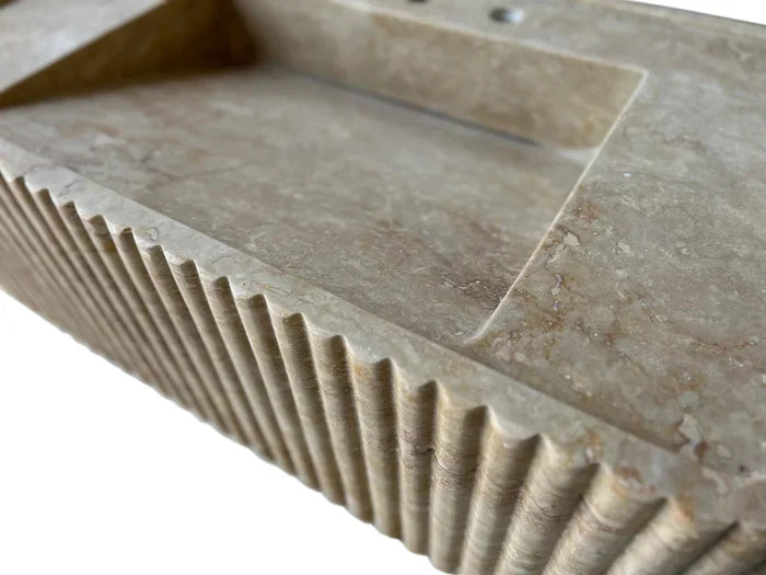 Walnut Travertine Rectangular Wall-mount Bathroom Sink Fluted (W)16" (L)32" (H)10" by GobekDesign