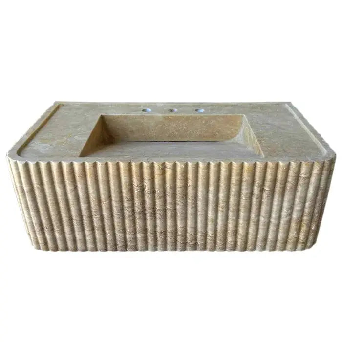 Walnut Travertine Rectangular Wall-Mount Bathroom Sink 32x16 by GobekDesign