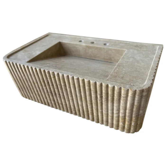 Walnut Travertine Rectangular Wall-mount Bathroom Sink Fluted (W)16" (L)32" (H)10" by GobekDesign