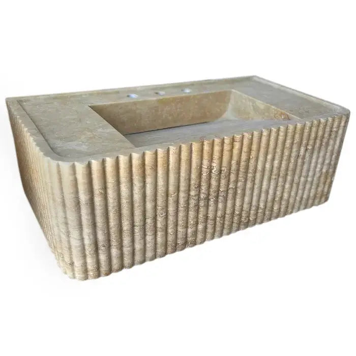 Walnut Travertine Rectangular Wall-Mount Bathroom Sink 32x16 by GobekDesign