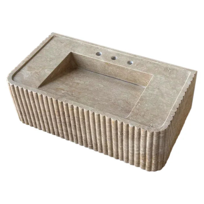 Walnut Travertine Rectangular Wall-mount Bathroom Sink Fluted (W)16" (L)32" (H)10" by GobekDesign