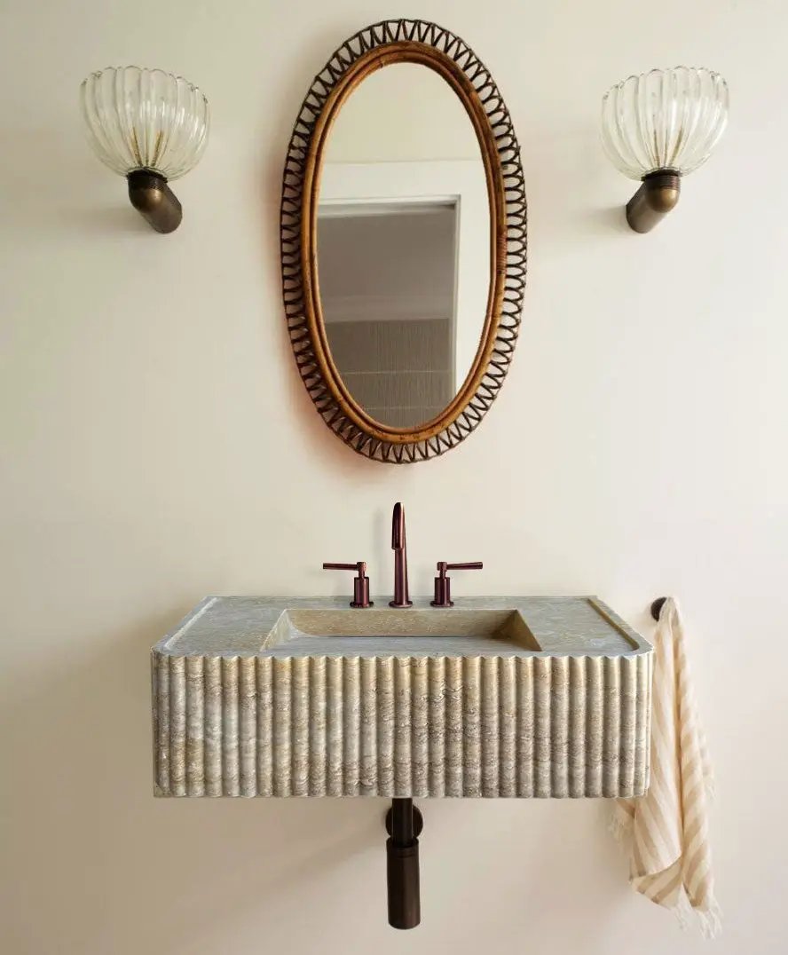 Walnut Travertine Rectangular Wall-Mount Bathroom Sink 32x16 by GobekDesign