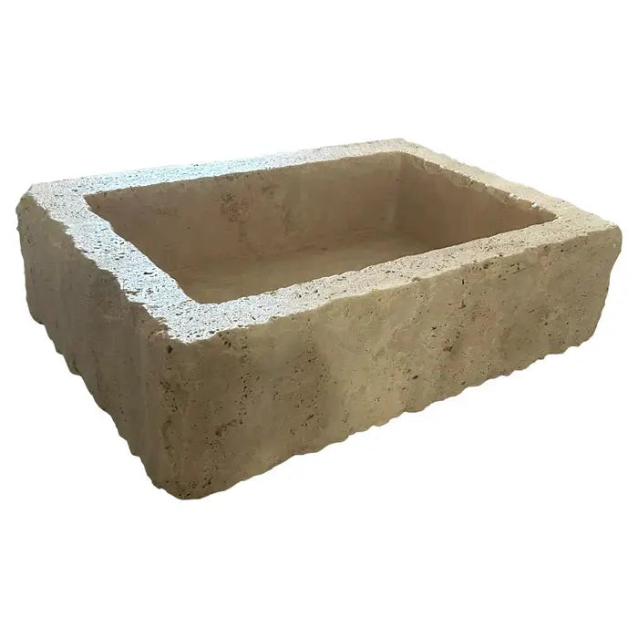 Walnut Travertine Turkish Rustic Wall-Mount Bathroom Sink 20x30x8 Artisanal Stone by GobekDesign