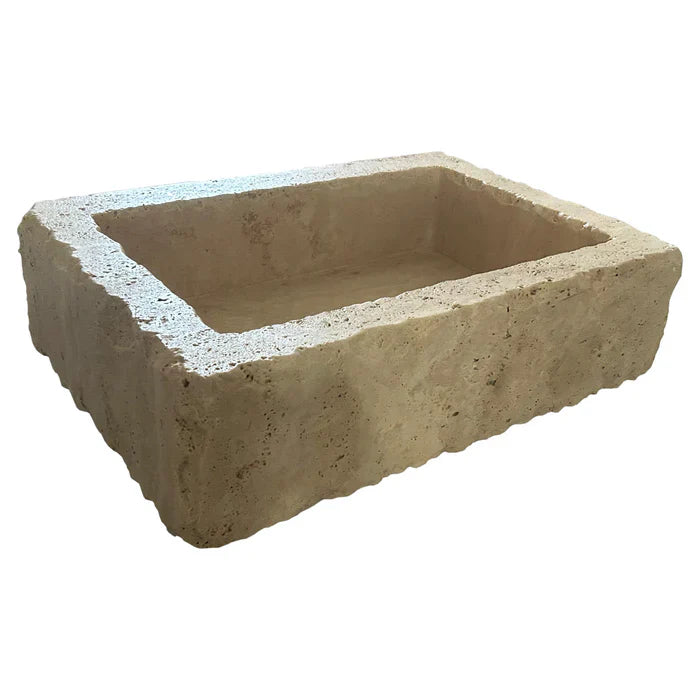 Walnut Travertine Rustic Rectangular Wall-mount Bathroom Sink (W)20" (L)30" (H)8" by GobekDesign
