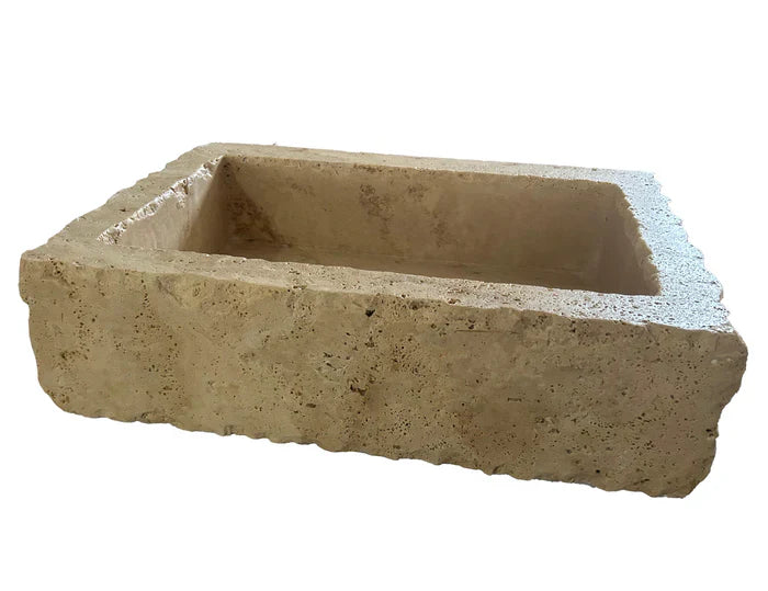 Walnut Travertine Turkish Rustic Wall-Mount Bathroom Sink 20x30x8 Artisanal Stone by GobekDesign