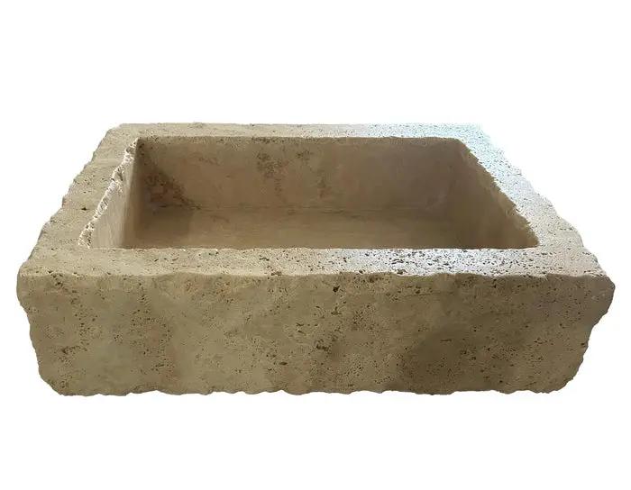 Walnut Travertine Turkish Rustic Wall-Mount Bathroom Sink 20x30x8 Artisanal Stone by GobekDesign