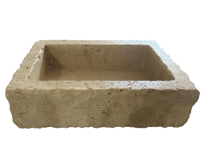 Walnut Travertine Rustic Rectangular Wall-mount Bathroom Sink (W)20" (L)30" (H)8" by GobekDesign