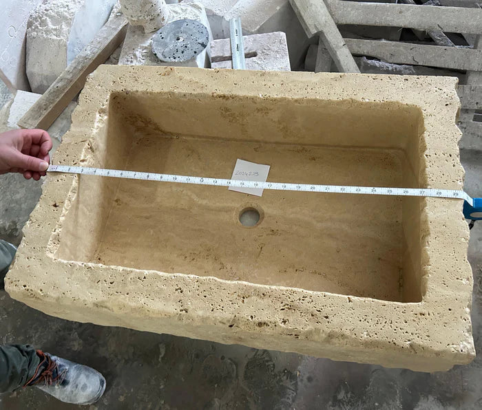 Walnut Travertine Turkish Rustic Wall-Mount Bathroom Sink 20x30x8 Artisanal Stone by GobekDesign
