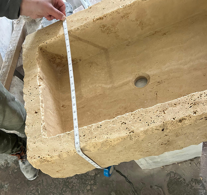Walnut Travertine Turkish Rustic Wall-Mount Bathroom Sink 20x30x8 Artisanal Stone by GobekDesign