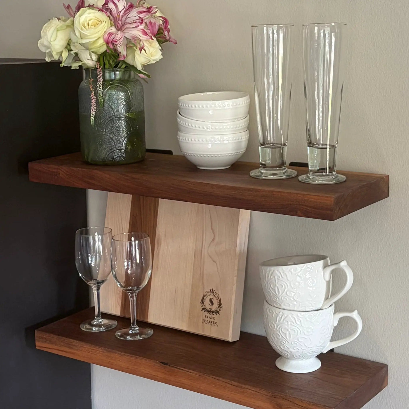 Walnut Wood Floating Shelf with Angle Brackets by Seeds & Sawdust