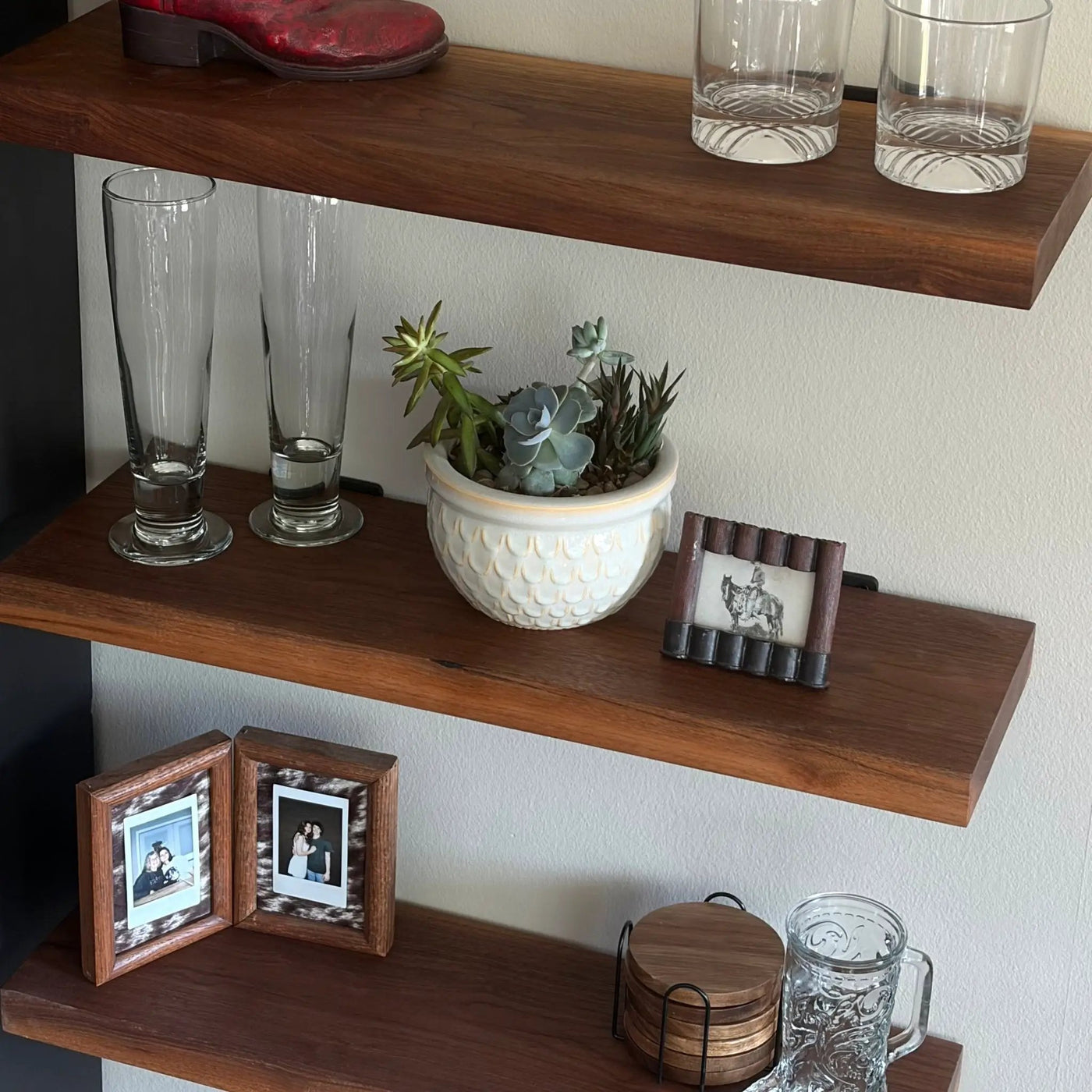 Walnut Wood Floating Shelf with Angle Brackets by Seeds & Sawdust