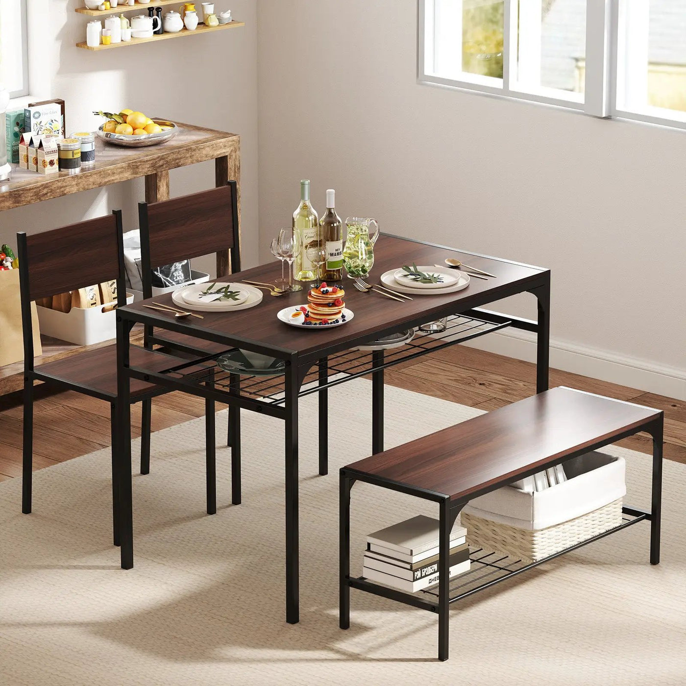 Industrial Style Rectangular Kitchen Table with Bench and Chairs by DirectDeals