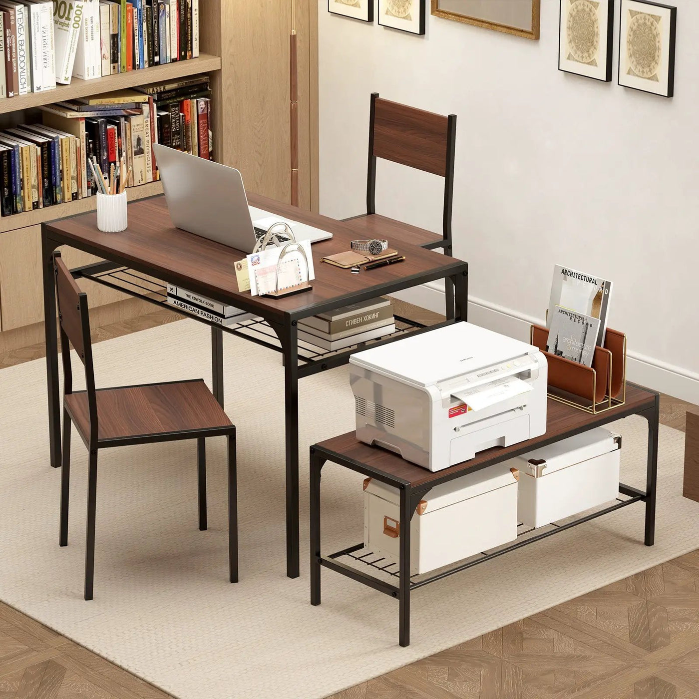 Industrial Style Rectangular Kitchen Table with Bench and Chairs by DirectDeals