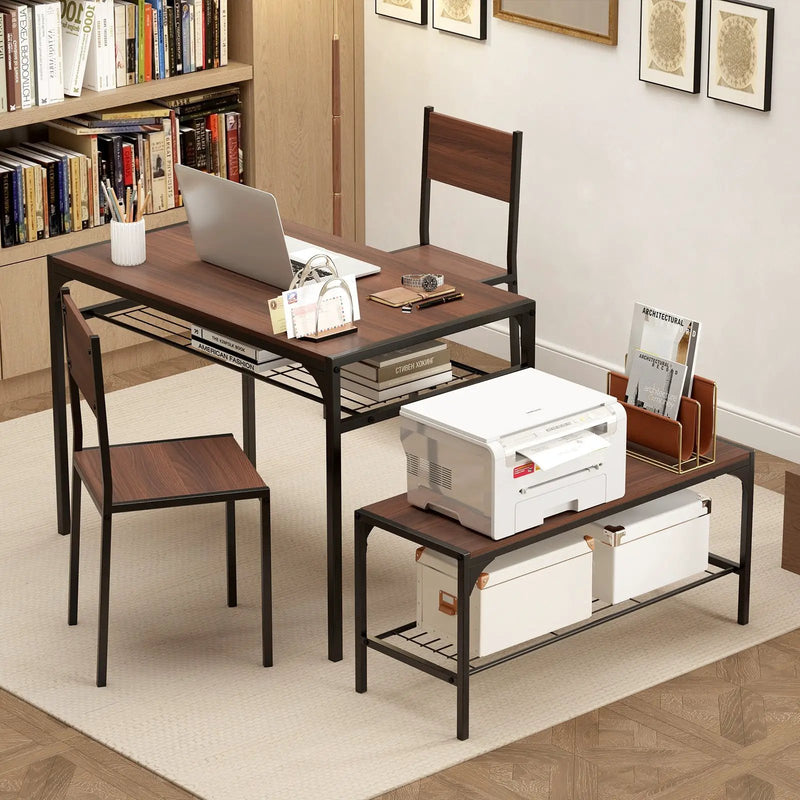 Industrial Style Rectangular Kitchen Table with Bench and Chairs by DirectDeals