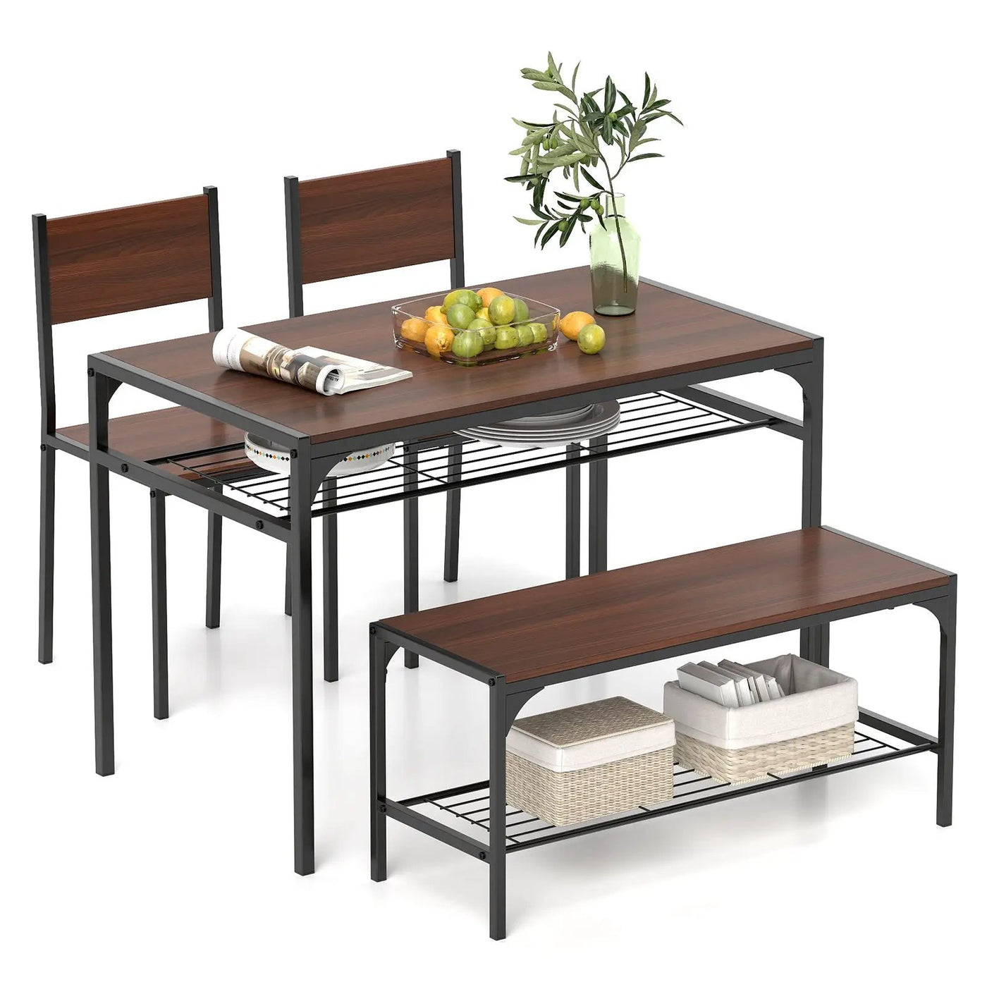 Industrial Style Rectangular Kitchen Table with Bench and Chairs by DirectDeals