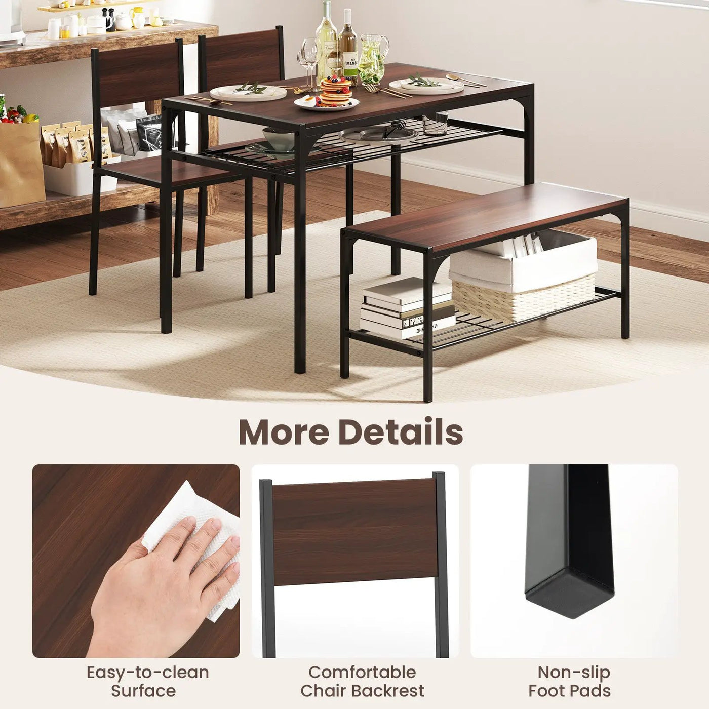 Industrial Style Rectangular Kitchen Table with Bench and Chairs by DirectDeals