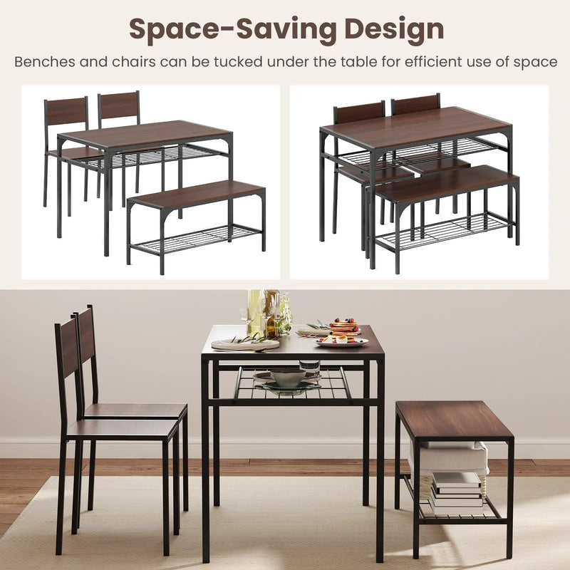 Industrial Style Rectangular Kitchen Table with Bench and Chairs by DirectDeals