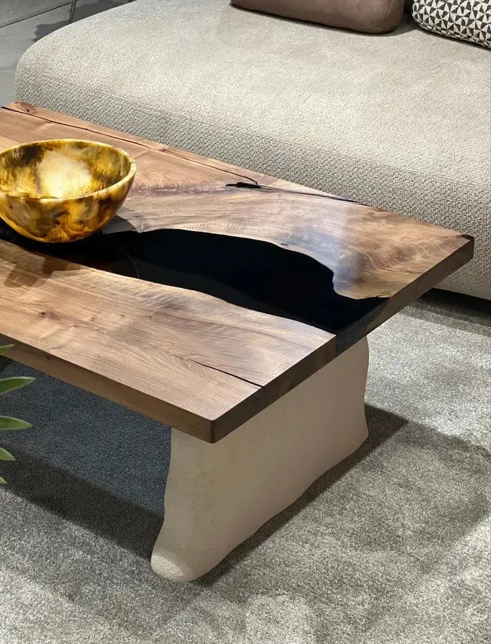 Epoxy-Resin Walnut Coffee Table With Stone Looking Legs, photo 2 of 7