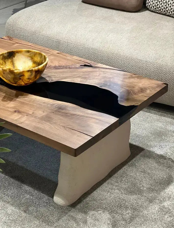 Epoxy-Resin Walnut Coffee Table With Stone Looking Legs by Gizz