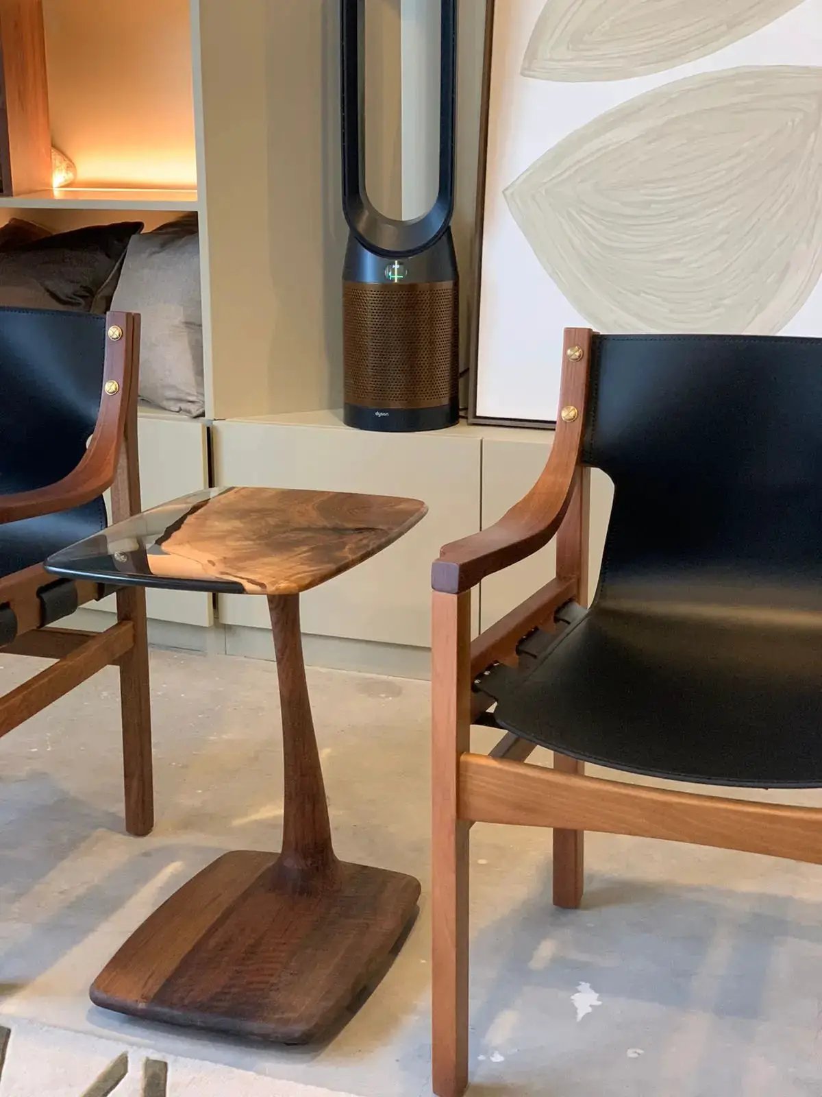 C-Shaped Walnut & Resin End Table with Wheels by Gizz