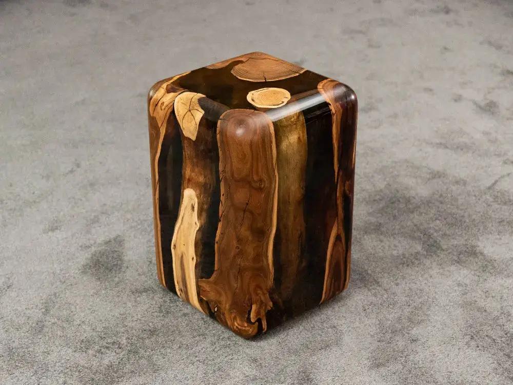 Resin Cube Side Table, Epoxy Wood Stool, Cube Accent Table by Gizz
