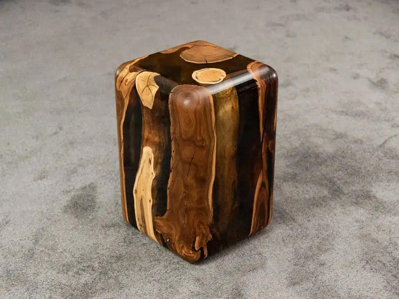 Resin Cube Side Table, Epoxy Wood Stool, Cube Accent Table by Gizz