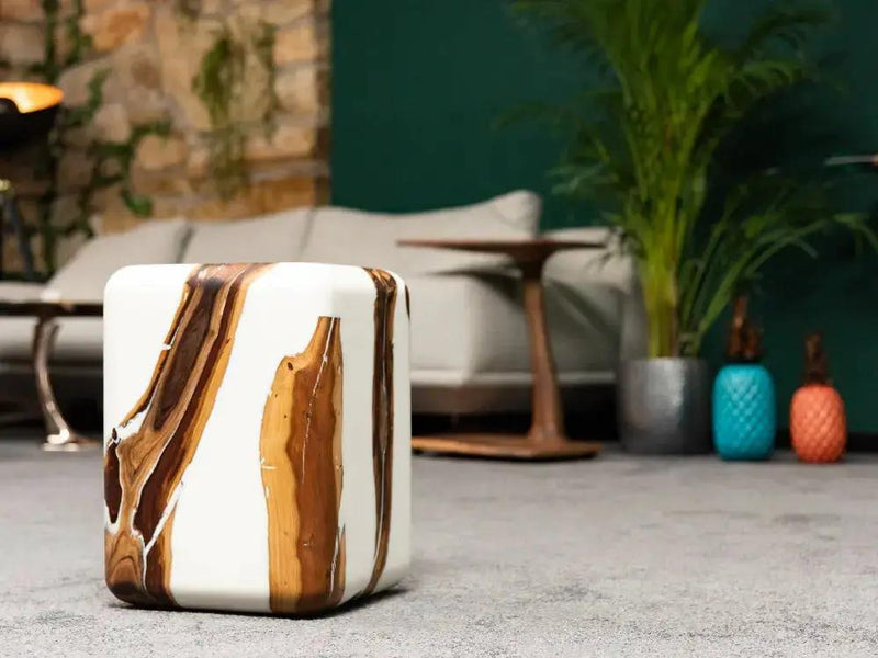Resin Cube Side Table, Epoxy Wood Stool, Cube Accent Table by Gizz