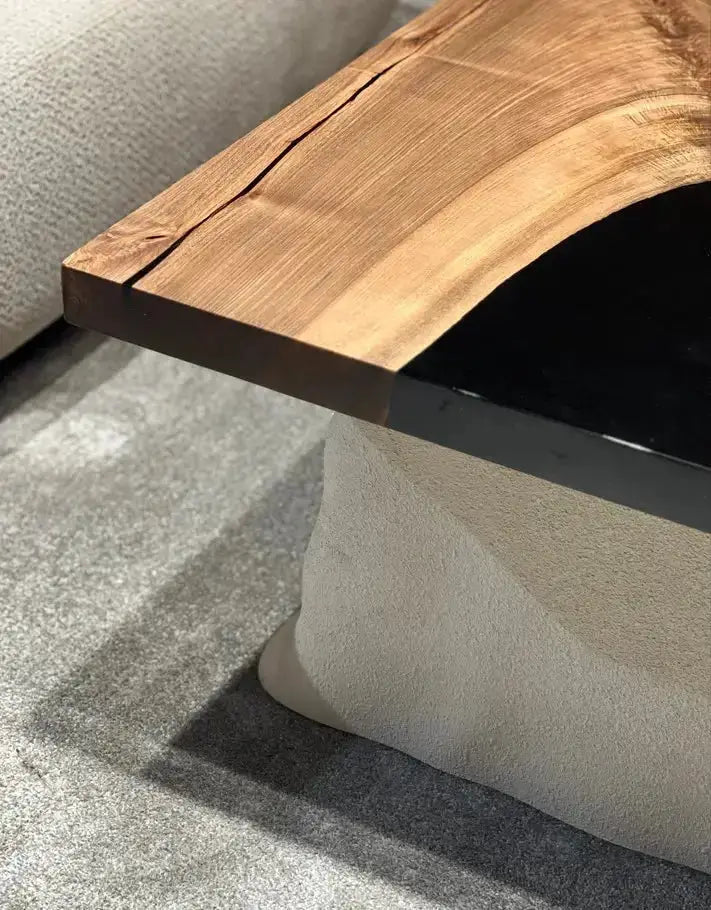 Epoxy-Resin Walnut Coffee Table With Stone Looking Legs by Gizz