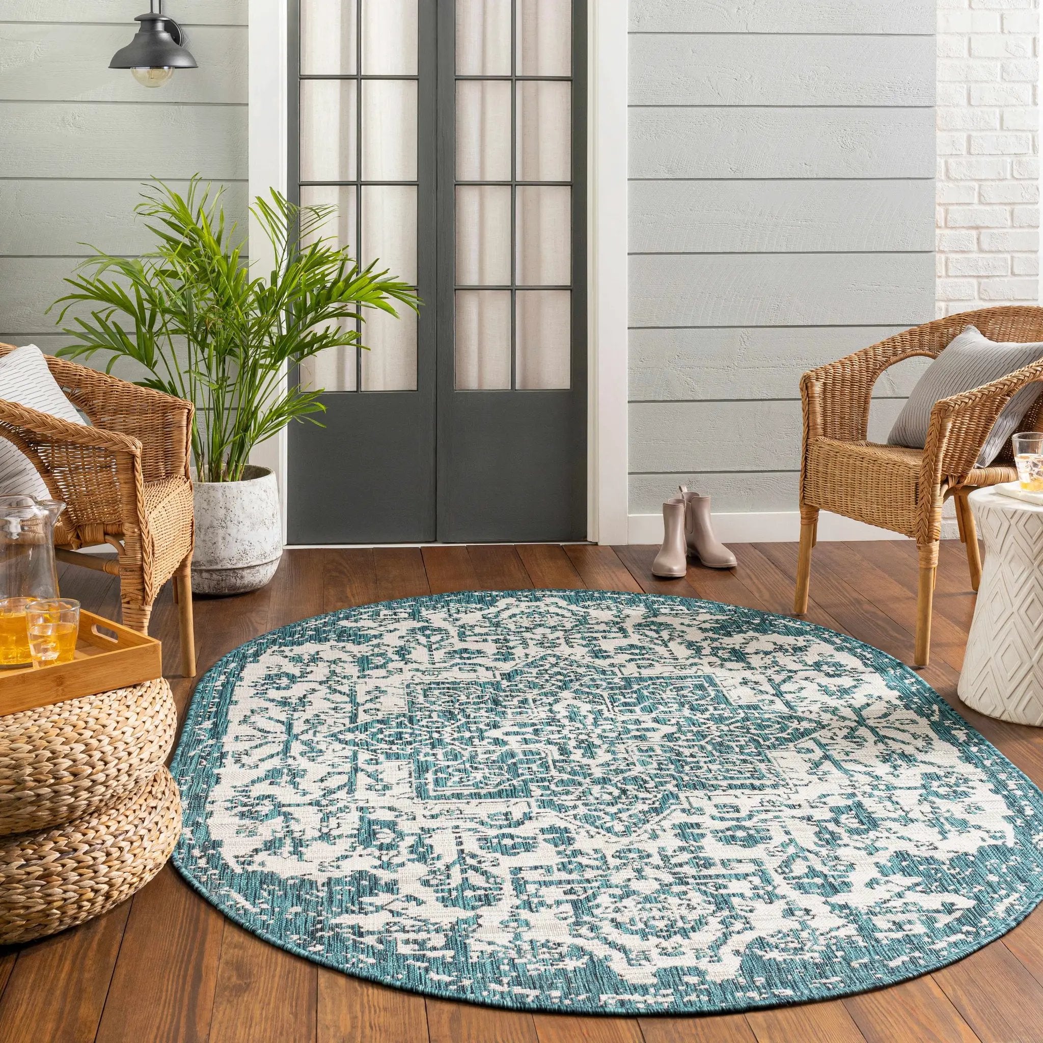 Teal Kilmacolm Indoor & Outdoor Area Rug - Clearance by Boutique Rugs