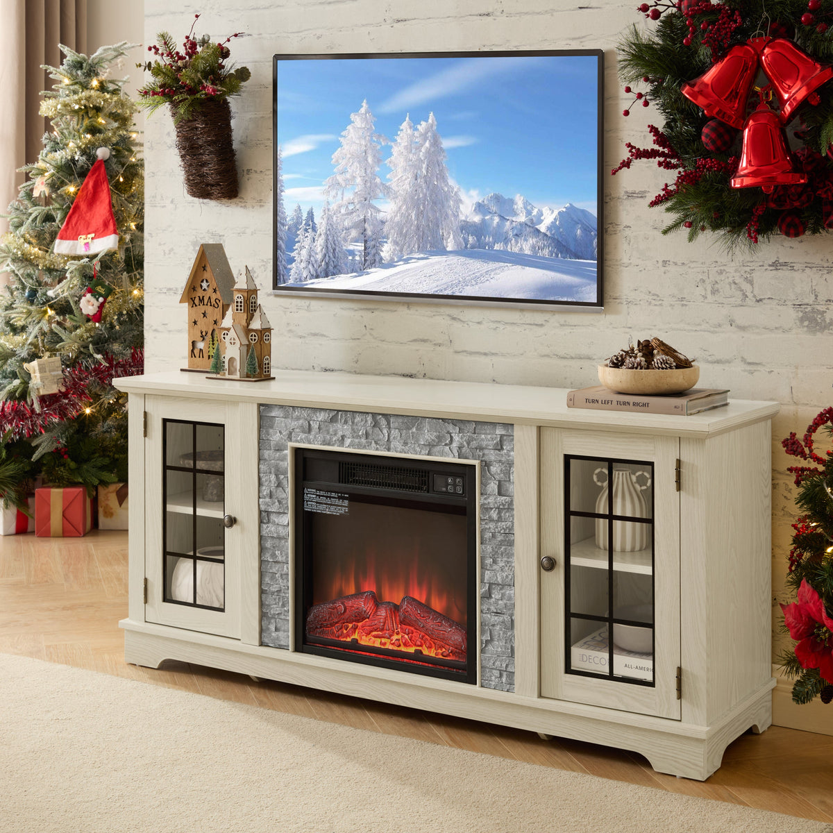 58" Modern TV Stand with Electric Fireplace and Storage, photo 2 of 20