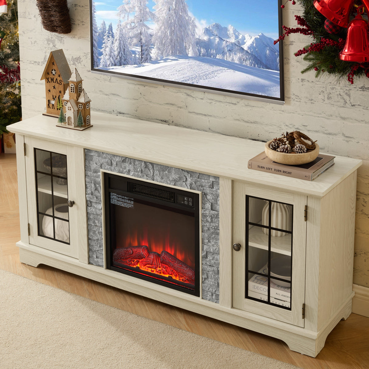 58" Modern TV Stand with Electric Fireplace and Storage, photo 4 of 20
