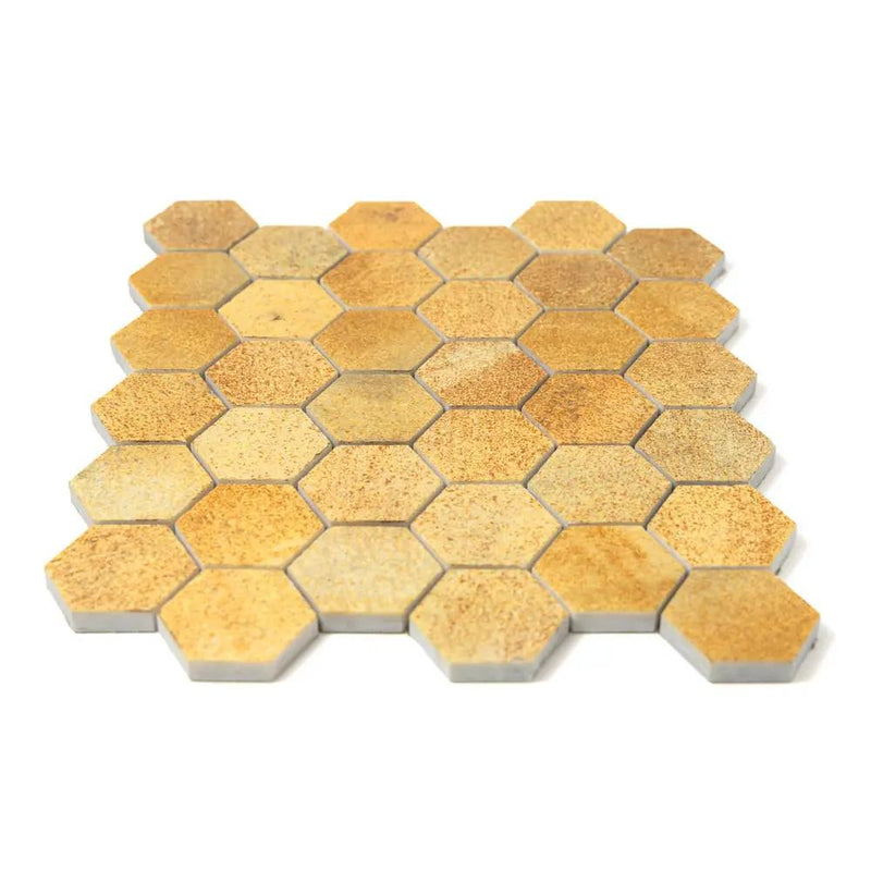 Warm Maize Hexagon Marble Tiles 10 3/8x12 closeup 1