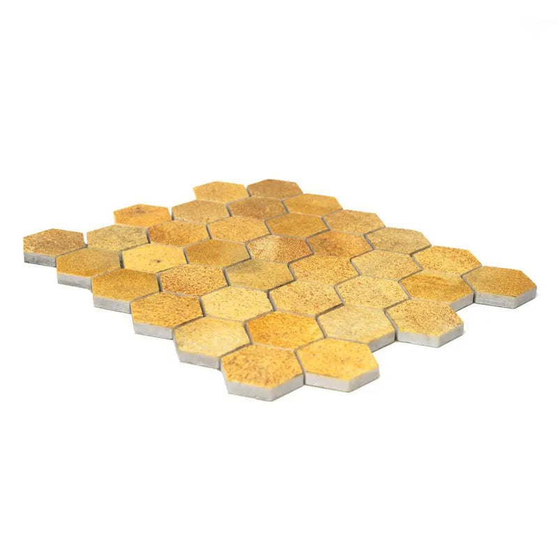 Warm Maize Hexagon Marble Tiles 10 3/8x12 closeup 2