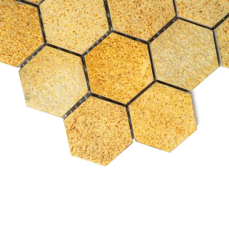 Warm Maize Hexagon Marble Tiles 10 3/8x12 closeup 3