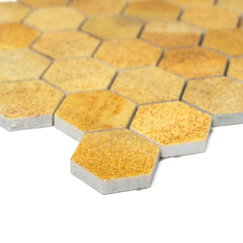 Warm Maize Hexagon Marble Tiles 10 3/8x12 closeup 4
