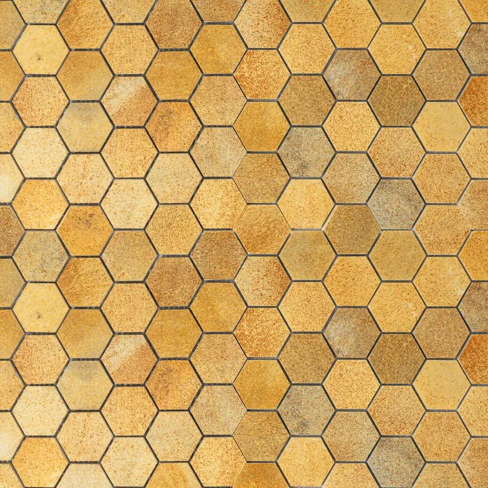 Warm Maize Hexagon Marble Tiles 10 3/8x12 closeup 5